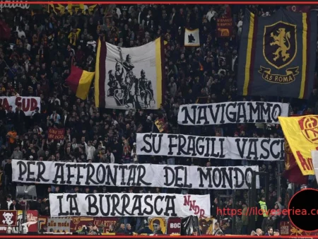 Банер на Южной трибуне: “Мы плыли на хрупких судах, чтобы встретить бурю мира”